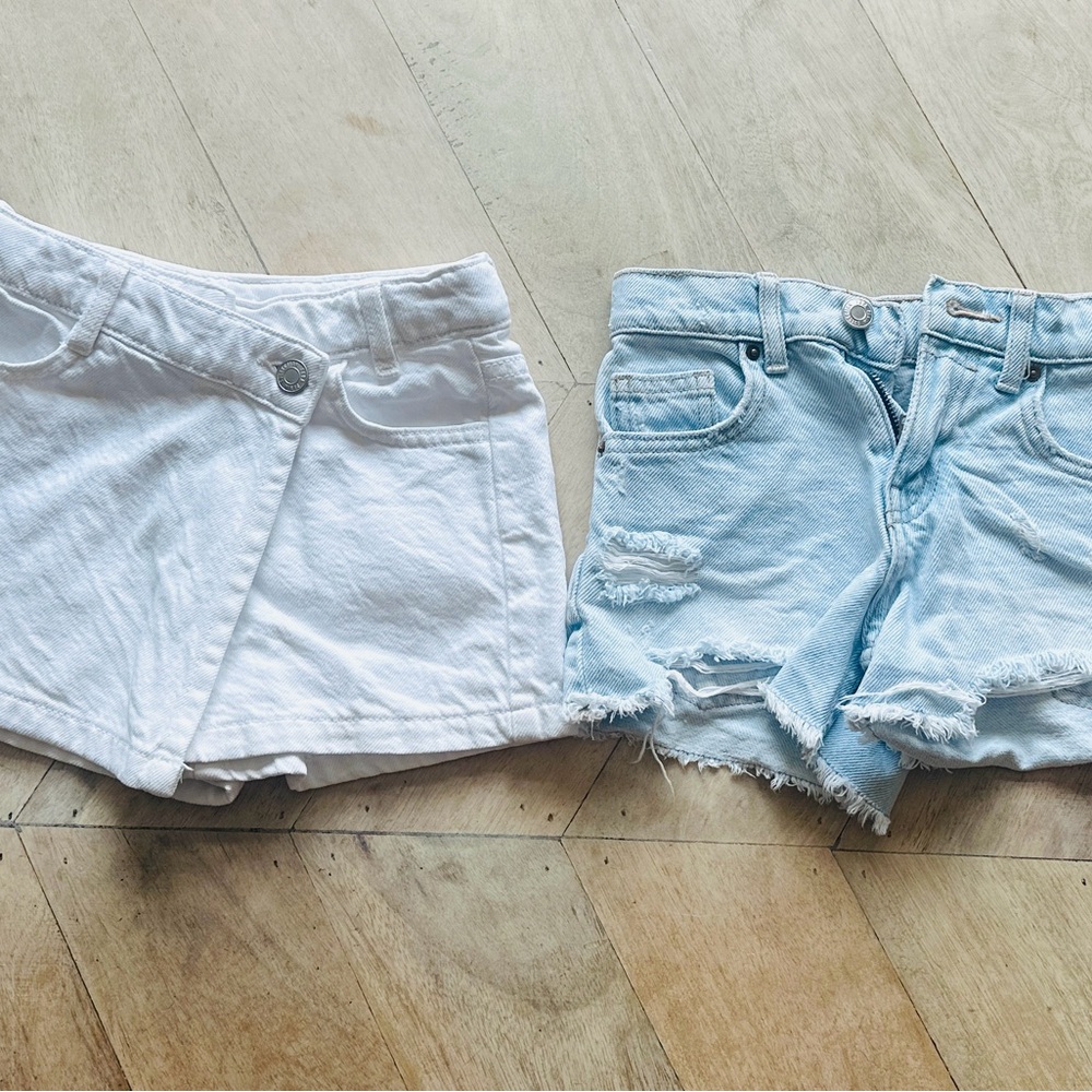 Zara Girls White and Blue Shorts & Skort with Distressed Hem